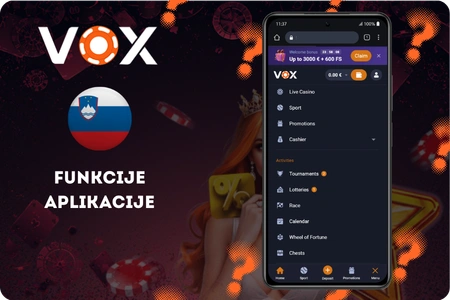 Glavne funkcije aplikacije Vox Casino